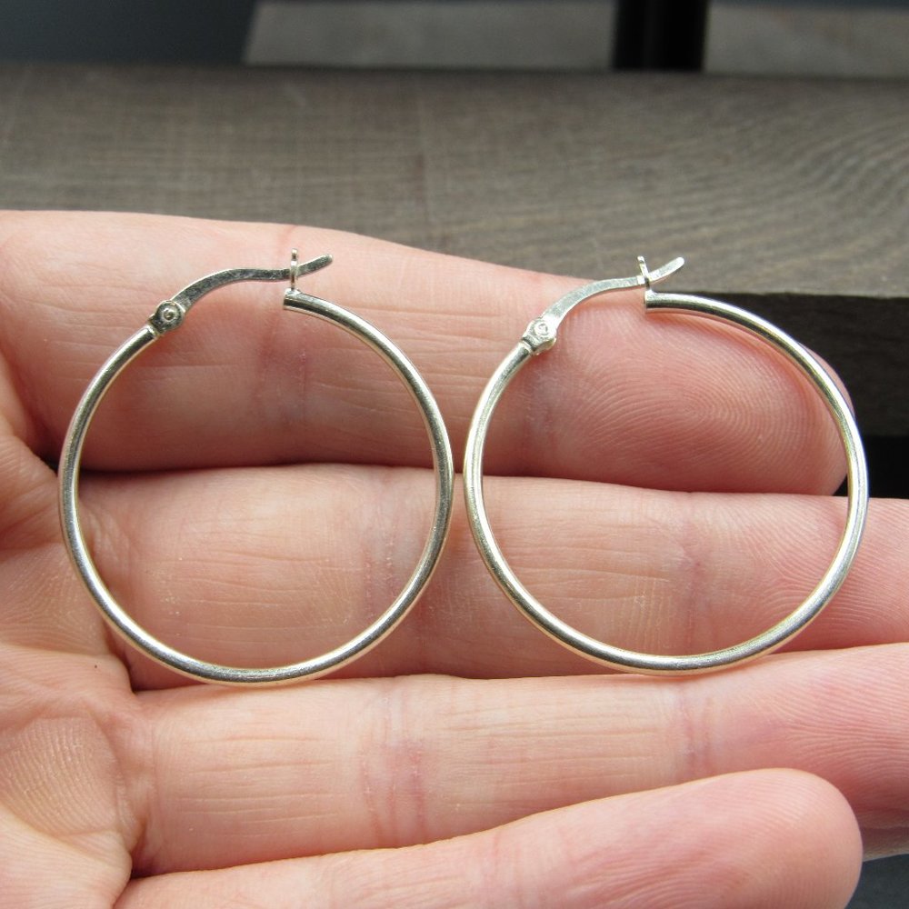 Sterling Silver Large Simple Hoop Earrings Vintage